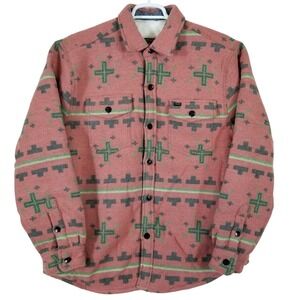 True Grit Mens Faux Fur Lined Shirt Jacket Southwestern Rose Pink Large NWT